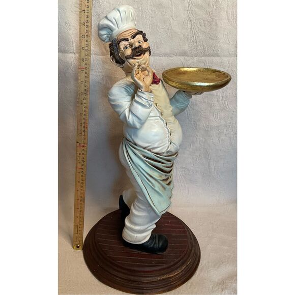Vintage Chef 25" Tall Standing Resin w/Spinning Tray and Chef's Hat and Spoon - Picture 13 of 16